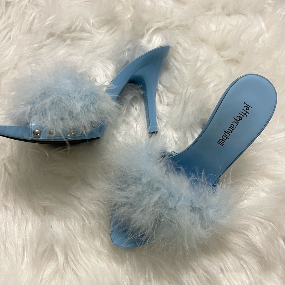 Jeffrey Campbell Light-blue Feather Mules size 6.5